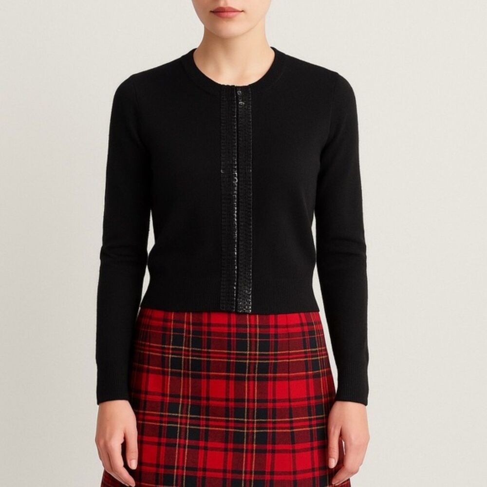 J. Crew Black Cashmere Wool Blend Full Zip Cardigan Sequin Placket Size Small